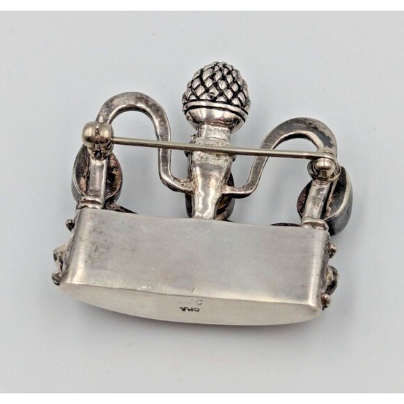 Vintage CMA 925 Sterling Silver Garnet Cabochon Crown Design Brooch Pin - Picture 3 of 7